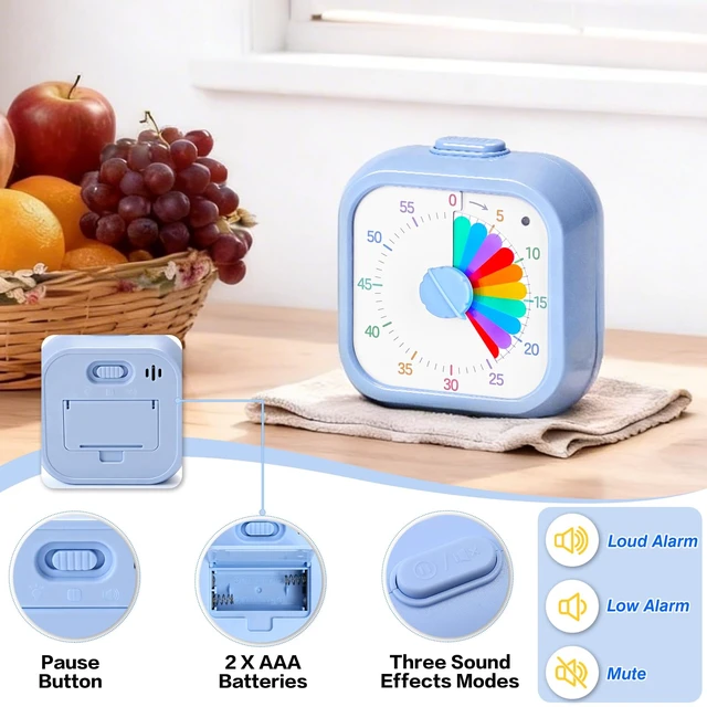 Alt view image 6 of 7 - Visual Timer for Kids, 60 Minute Time Digital Pomodoro Timer Countdown with Silent Pause Function for Classroom Kitchen Study Cooking Meetings ADHD Rainbow Pattern(Blue)