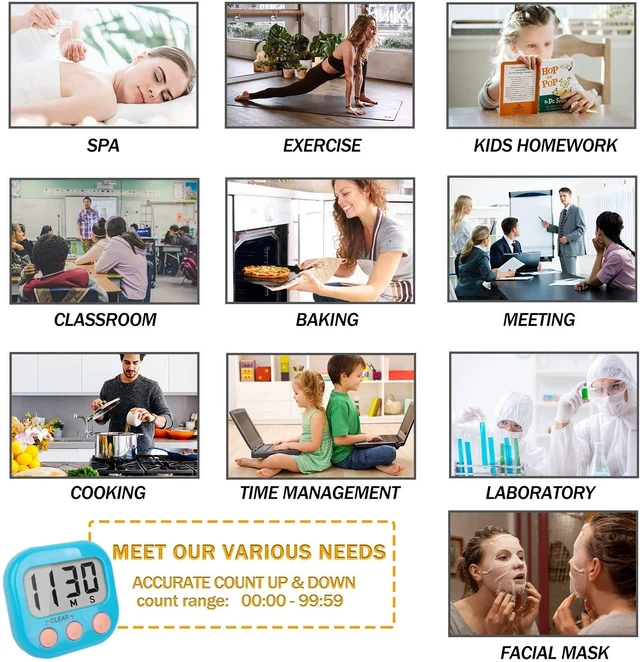 Alt view image 3 of 7 - Digital Kitchen Timer, Big Display Screen, Loud Alarm, Strong Magnetic Backing Stand, Cooking Baking Kids Classroom Teacher Game Timers, Minute Seconds Count Up Countdown and Simple Operation(4 Pack)