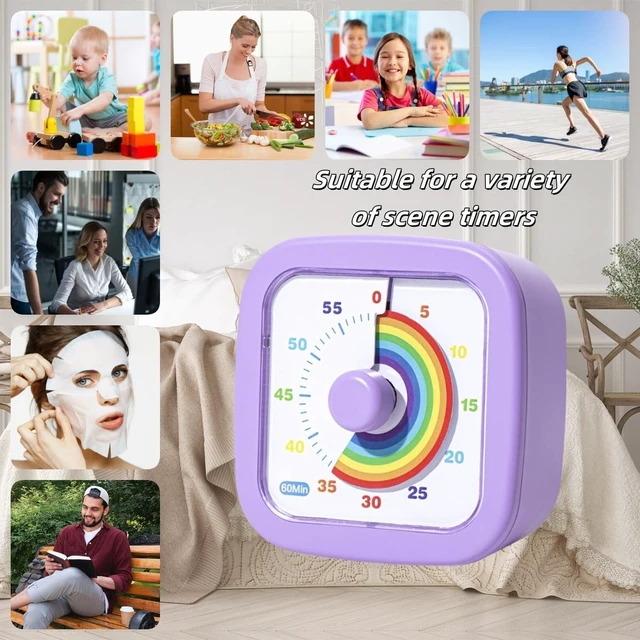 Alt view image 2 of 7 - Kids Visual Timer Cute Rainbow - 60 Minute Countdown Timer Time Management for Kids and Adults, Timer for Cooking Classroom Meeting (Purple)