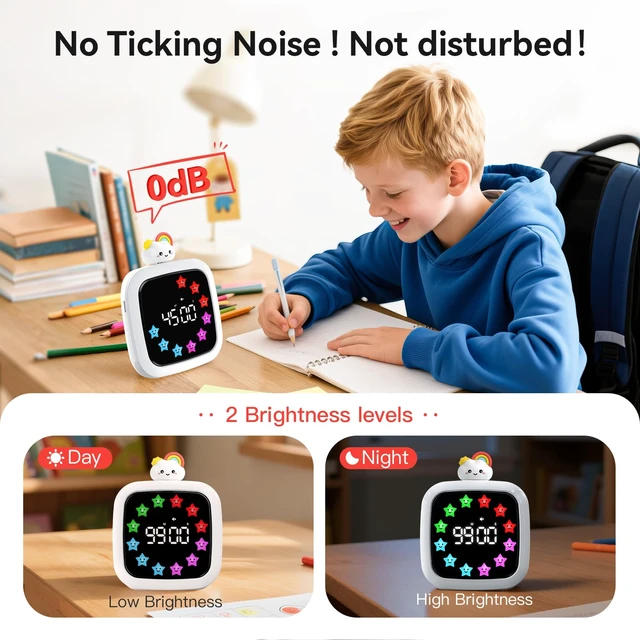 Alt view image 6 of 7 - Digital Visual Timer for Kids, 99-Minute Countdown, Rechargeable | 19 Music Alarm, Pause Function, 9 Optional DIY Color Star Display, Rainbow Doll, for Study, Homeschool, Kitchen