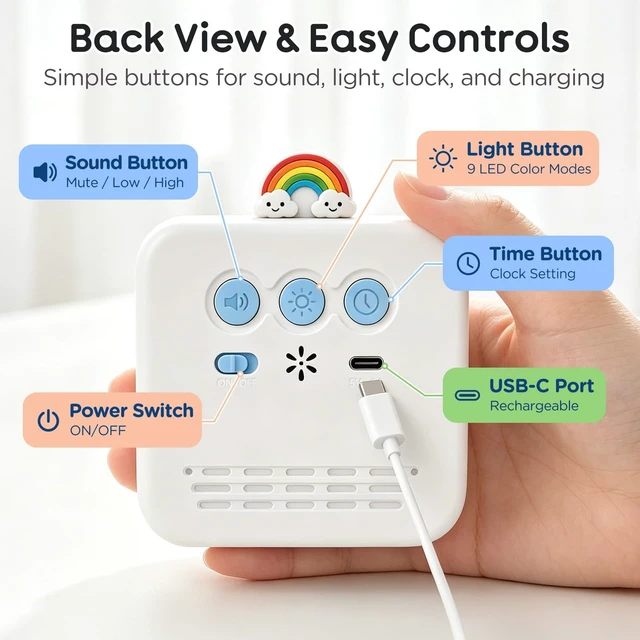 Alt view image 4 of 7 - Digital Visual Timer for Kids, Rechargeable 99-Minute Countdown with 12-Star Rainbow LED Display, 9 Color Modes, Silent Mode & Pause, Timer for Classroom, Home & Kitchen