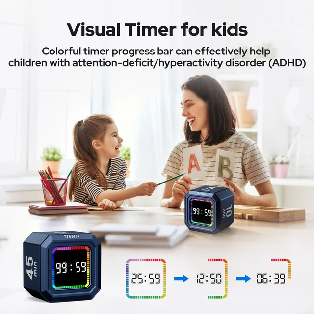Alt view image 2 of 7 - Kitchen Timer Visual Timer for Kids Color Display Gravity Sensor Cube | Digital Pomodoro Timer with Loud Alarm, Magnetic Back, Easy Use for Cooking, Classroom, Study & Productivity