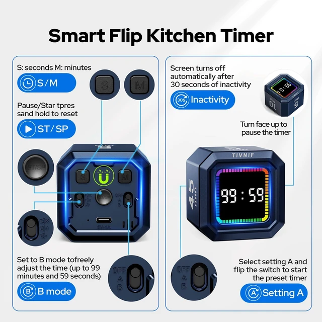 Alt view image 6 of 7 - Kitchen Timer Visual Timer for Kids Color Display Gravity Sensor Cube | Digital Pomodoro Timer with Loud Alarm, Magnetic Back, Easy Use for Cooking, Classroom, Study & Productivity