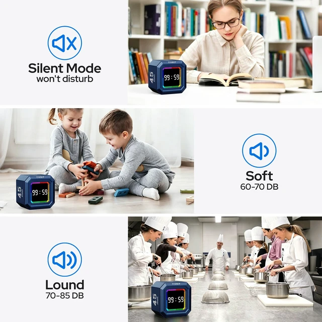 Alt view image 4 of 7 - Kitchen Timer Visual Timer for Kids Color Display Gravity Sensor Cube | Digital Pomodoro Timer with Loud Alarm, Magnetic Back, Easy Use for Cooking, Classroom, Study & Productivity