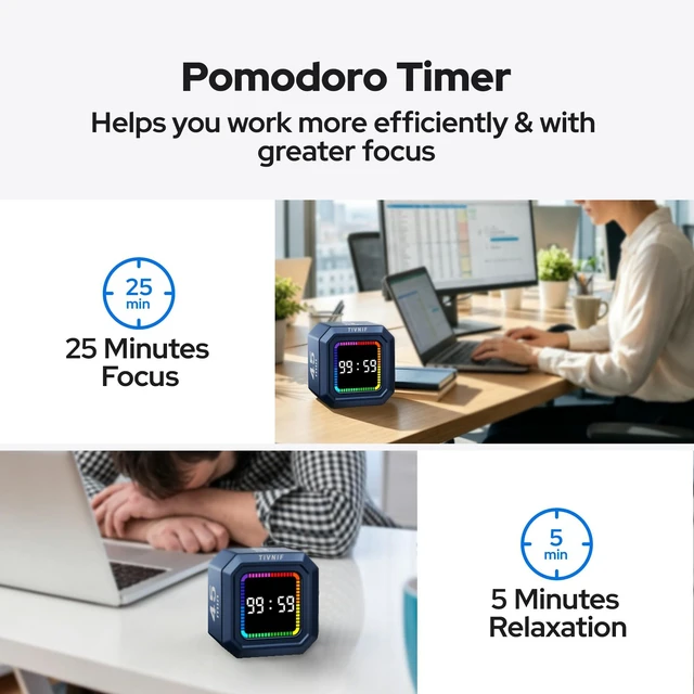 Alt view image 3 of 7 - Kitchen Timer Visual Timer for Kids Color Display Gravity Sensor Cube | Digital Pomodoro Timer with Loud Alarm, Magnetic Back, Easy Use for Cooking, Classroom, Study & Productivity
