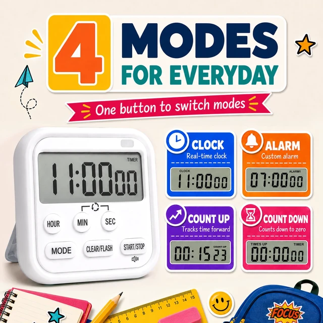 Alt view image 3 of 7 - Digital Timer for Kids Classroom Kitchen Timers 24H Timer Clock Black White | Loud Alarm/Silent Mode, Count Down/Up, Large ScreenMagnetic Timers for Cooking Exercise Study Teacher Supplies