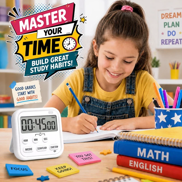 Alt view image 2 of 7 - Digital Timer for Kids Classroom Kitchen Timers 24H Timer Clock Black White | Loud Alarm/Silent Mode, Count Down/Up, Large ScreenMagnetic Timers for Cooking Exercise Study Teacher Supplies