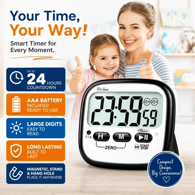 Alt view image 2 of 7 - 2-Pack Magnetic Kitchen Timers for Cooking, Digital Stop Watch Countdown Timer for Kids, Teachers, Classroom, Office, Exercise - Battery Included