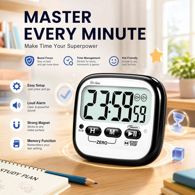 Alt view image 3 of 7 - 2-Pack Magnetic Kitchen Timers for Cooking, Digital Stop Watch Countdown Timer for Kids, Teachers, Classroom, Office, Exercise - Battery Included