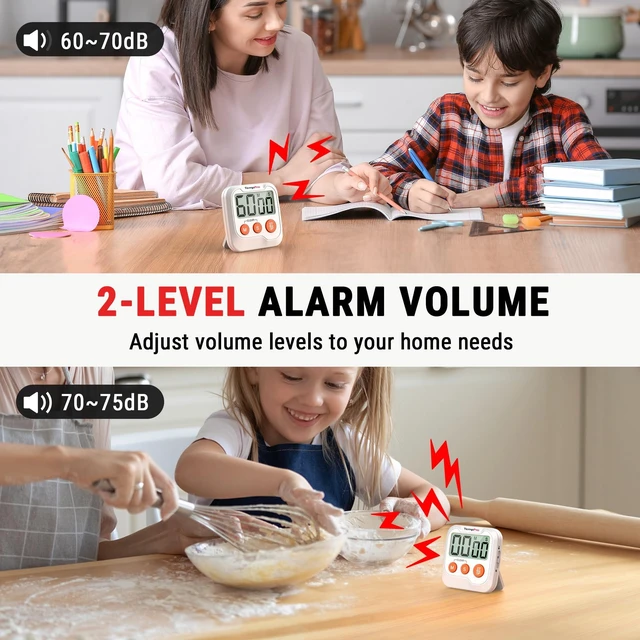 Alt view image 4 of 4 - TM03 Digital Timer with 2 Alarm Volume & Strong Magnetic Back | Mini-Sized Kitchen Timers for Cooking, Digital Timer for kids & Teachers, Classroom Supplies, Exercise, Baking, Work, 2-Pack