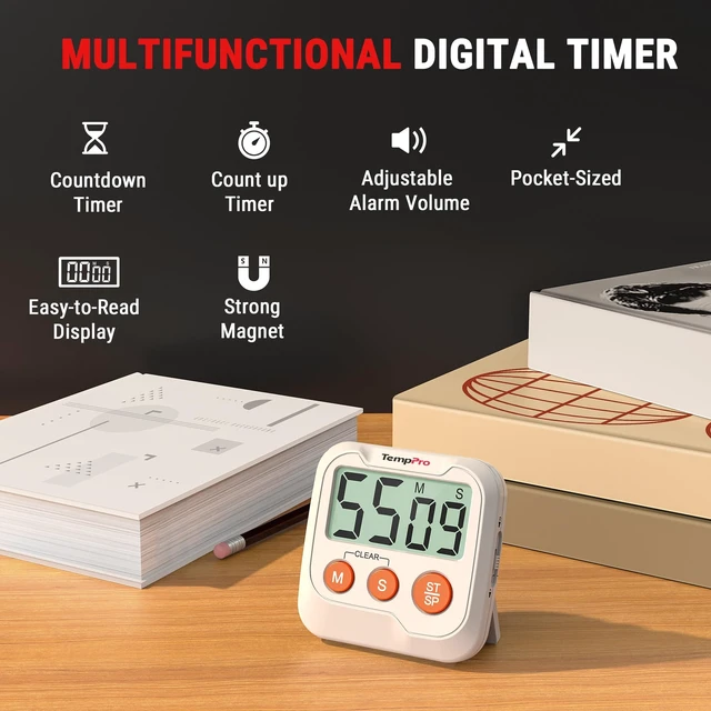 Alt view image 2 of 4 - TM03 Digital Timer with 2 Alarm Volume & Strong Magnetic Back | Mini-Sized Kitchen Timers for Cooking, Digital Timer for kids & Teachers, Classroom Supplies, Exercise, Baking, Work, 2-Pack