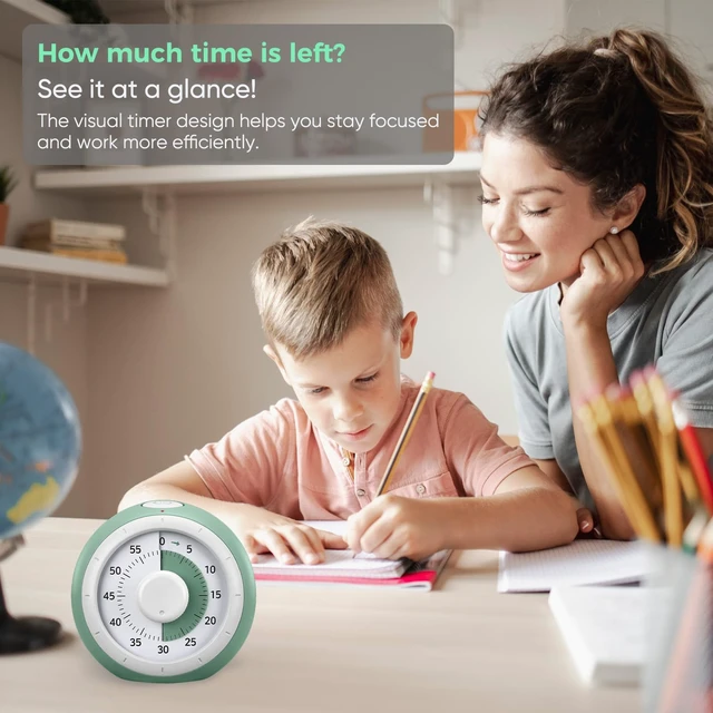 Alt view image 2 of 7 - 60 Minute Visual Timer for Kids, Silent Countdown Clock | Time Management Tool for Homeschool Study Supplies, Classroom, Home, Kitchen, Desk (Green)