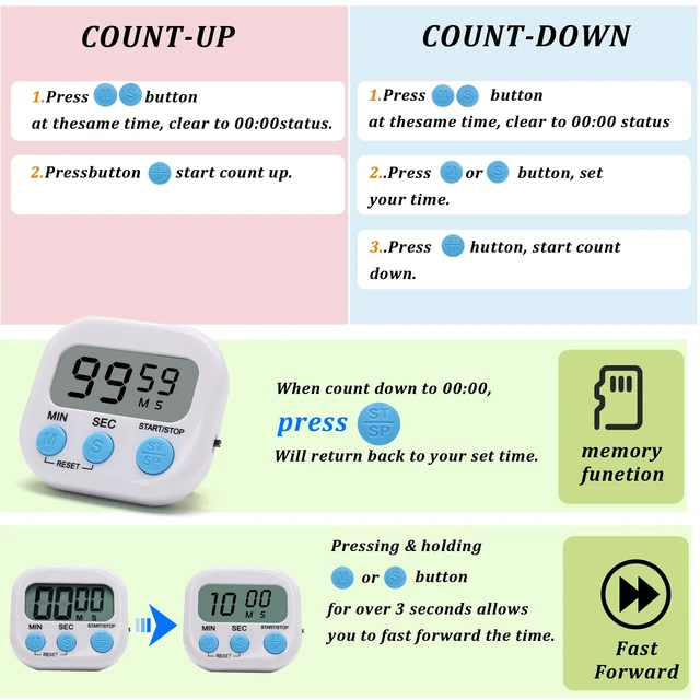 Alt view image 4 of 6 - 4 Pack Multi-Function Electronic Timer - Kitchen Timer,Magnetic Digital Timers,Big LCD Display, ON/Off Switch,Extensively Use in Cooking,Gym, Meeting, Classroom,Kitchen,Study,Work,Outdoor Activities