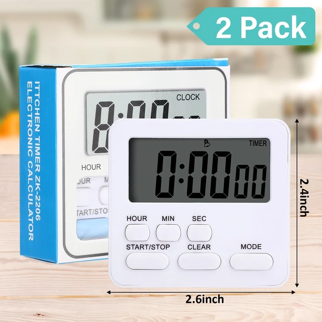 Alt view image 2 of 6 - 2 Pcs Digital Kitchen Timer 24 Hour Alarm, White | Magnetic Back Stand, Countdown Count up Loud Alarm, On/off Switch, Large Display for Cooking Baking Exercise Kitchen Timers