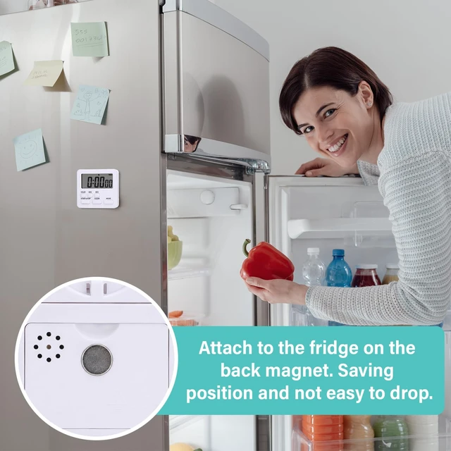Alt view image 6 of 6 - 2 Pcs Digital Kitchen Timer 24 Hour Alarm, White | Magnetic Back Stand, Countdown Count up Loud Alarm, On/off Switch, Large Display for Cooking Baking Exercise Kitchen Timers