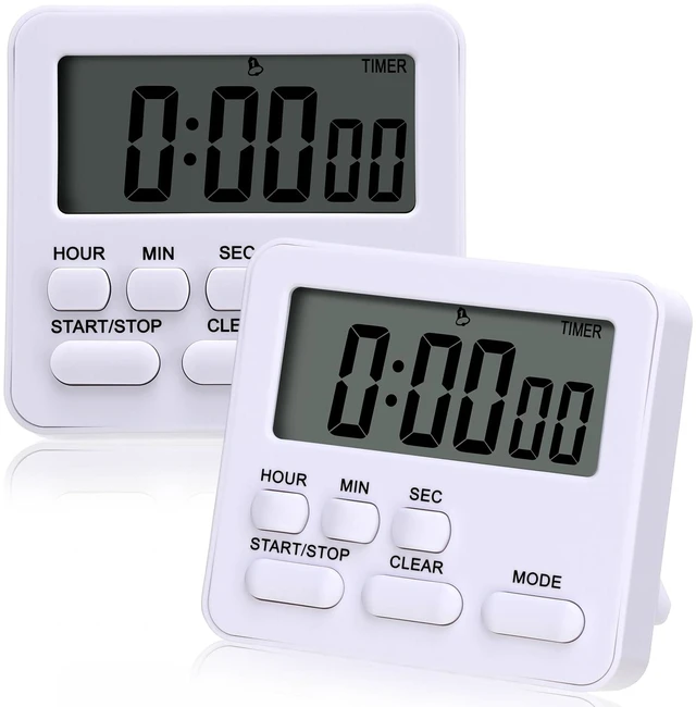 Main image of 2 Pcs Digital Kitchen Timer 24 Hour Alarm, White | Magnetic Back Stand, Countdown Count up Loud Alarm, On/off Switch, Large Display for Cooking Baking Exercise Kitchen Timers
