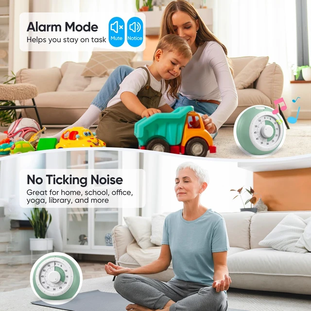 Alt view image 6 of 7 - 60 Minute Visual Timer for Kids, Silent Countdown Clock | Time Management Tool for Homeschool Study Supplies, Classroom, Home, Kitchen, Desk (Green)