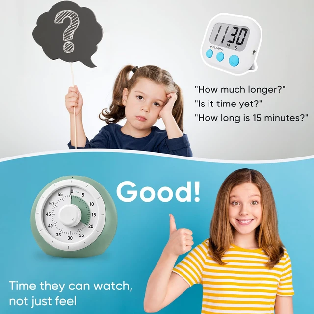 Alt view image 5 of 7 - 60 Minute Visual Timer for Kids, Silent Countdown Clock | Time Management Tool for Homeschool Study Supplies, Classroom, Home, Kitchen, Desk (Green)