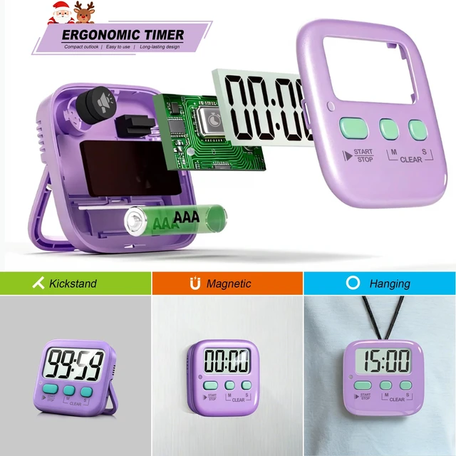 Alt view image 5 of 7 - 2 Pack Digital Timer for Kids Classroom Kitchen Timers for Cooking | With 2*AAA Battery, Count Up / Down, Loud Alarm & Silent FlashLight Mode, Magnetic Back, Kickstand, School Teacher Supplies
