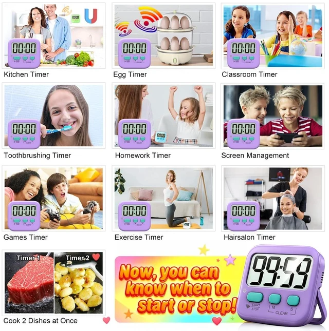 Alt view image 7 of 7 - 2 Pack Digital Timer for Kids Classroom Kitchen Timers for Cooking | With 2*AAA Battery, Count Up / Down, Loud Alarm & Silent FlashLight Mode, Magnetic Back, Kickstand, School Teacher Supplies