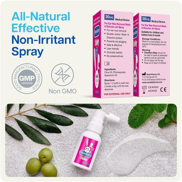 Alt view image 2 of 7 - CleanEars Baby Ear Wax Removal Spray Gentle Earwax Softening for Infants & Children, Mild Non-Greasy Formula, Easy Spray Application (1 OZ)