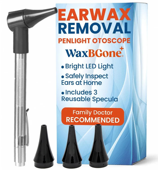 Main image of Stainless Steel LED Otoscope for Ear Inspection, 3X Magnification | Bright illumination and threefold zoom support clear at-home viewing, changeable specula, durable metal body, AAA operated