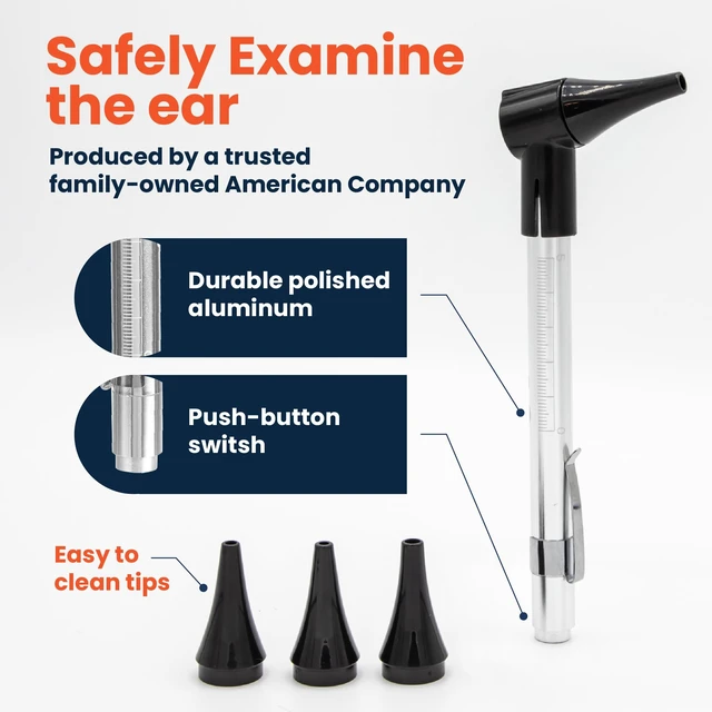 Alt view image 5 of 5 - Stainless Steel LED Otoscope for Ear Inspection, 3X Magnification | Bright illumination and threefold zoom support clear at-home viewing, changeable specula, durable metal body, AAA operated