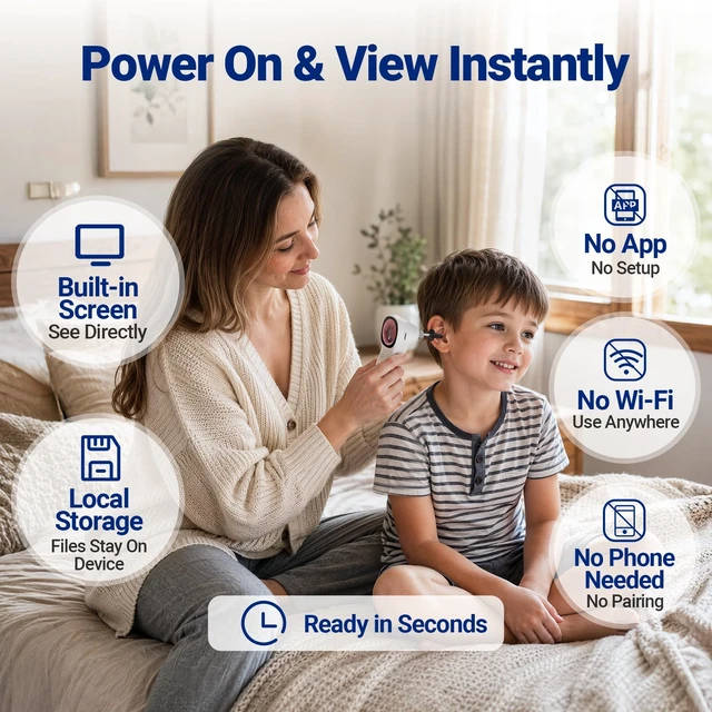 Alt view image 2 of 7 - Otoscope with Light, No App Needed, HD Screen, Ear Scope Camera for Family | Ear Camera with Earwax Removal Kit for Home Cleaning Checking, Photo & Video, 3.9mm Lens, 8GB Card, LED Light, Type-C Port