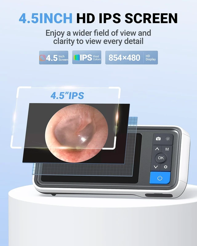 Alt view image 5 of 7 - Otoscope with 4.5" IPS Screen, 3.9mm Ear Camera with Gyroscope | No App /WiFi Needed, Photo & Video Recording, 32GB Card, 6 LED Lights, Easy to Use Digital Otoscope for Safe Home Ear Checker