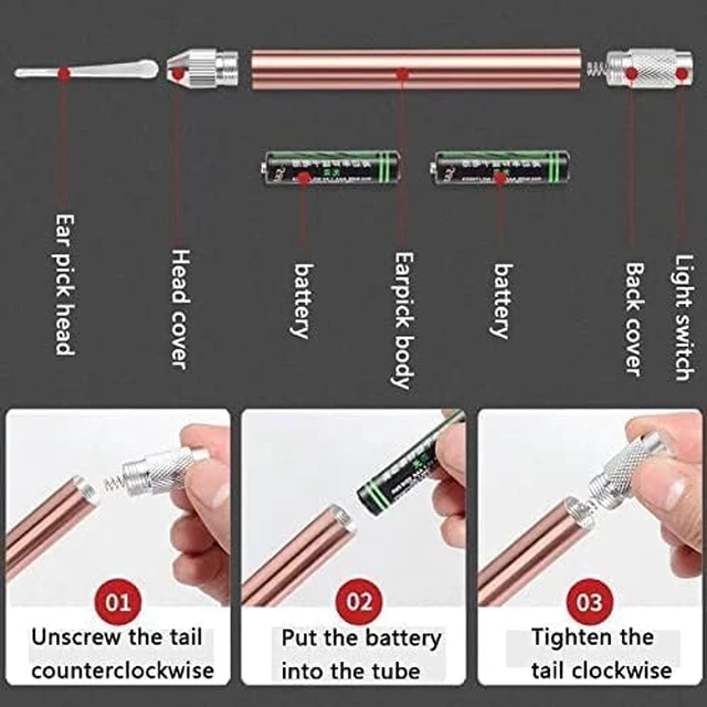Alt view image 2 of 7 - 1Pc Rose Gold Ear Wax Removal Kit,Ear Cleansing Tool Set, Stainless Steel Ear Wax Remover with LED Lights and Magnifier, Reusable Ear Curette Wax Removal Set for Children and Adults Ro Ear Care