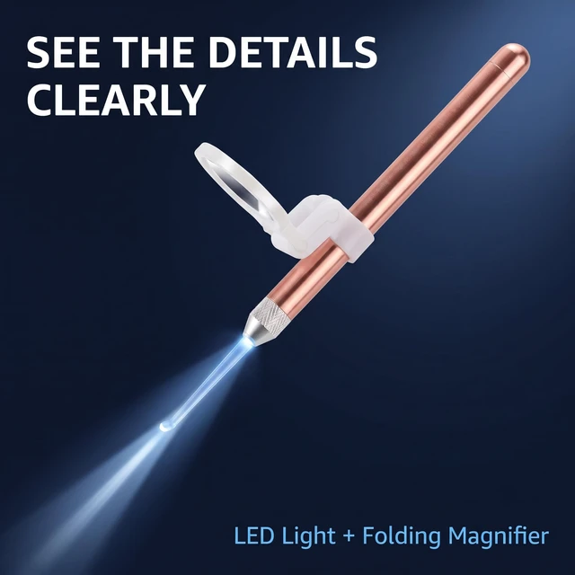 Alt view image 4 of 7 - 1Pc Rose Gold Ear Wax Removal Kit,Ear Cleansing Tool Set, Stainless Steel Ear Wax Remover with LED Lights and Magnifier, Reusable Ear Curette Wax Removal Set for Children and Adults Ro Ear Care