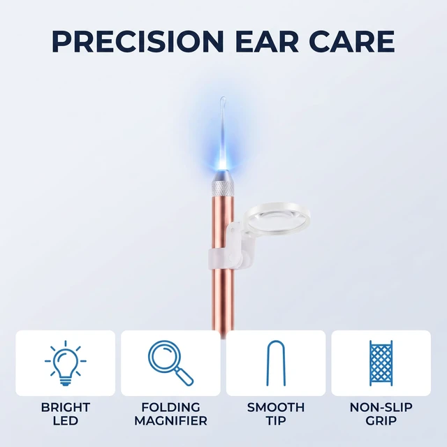Alt view image 5 of 7 - 1Pc Rose Gold Ear Wax Removal Kit,Ear Cleansing Tool Set, Stainless Steel Ear Wax Remover with LED Lights and Magnifier, Reusable Ear Curette Wax Removal Set for Children and Adults Ro Ear Care