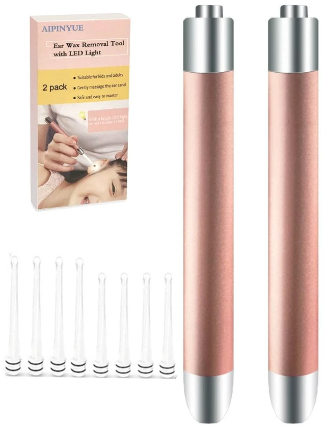 Main image of Ear Wax Removal ToolEar PickLED Lights Ear Cleaning KitUpdated VersionNon-SlipSoft Safety Spoon HeadBPA FreeReplaceable and Easy to CleanSafe Material (Two Golden)