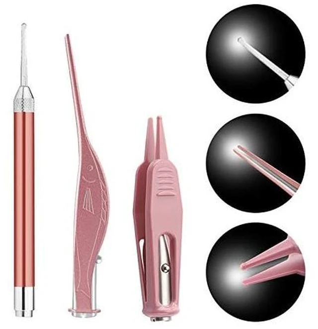 Alt view image 2 of 7 - Ear Wax Removal Tools, Ear Pick Cleaner Kit with LED Light, Storage Box, Earwax Spoon Digger/Tweezers & Nose Cleaning Tweezers Clip, Ear Nose Health Care Cleaning Tools for Baby Kids Children Adults