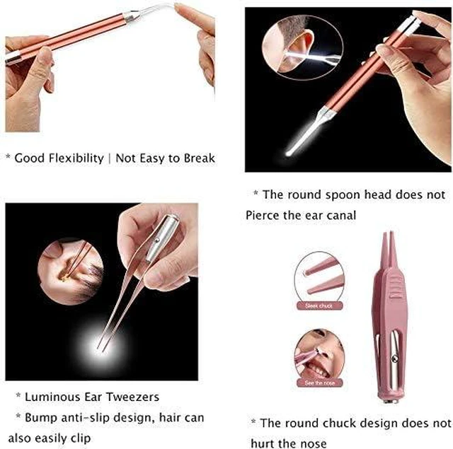 Alt view image 4 of 7 - Ear Wax Removal Tools, Ear Pick Cleaner Kit with LED Light, Storage Box, Earwax Spoon Digger/Tweezers & Nose Cleaning Tweezers Clip, Ear Nose Health Care Cleaning Tools for Baby Kids Children Adults