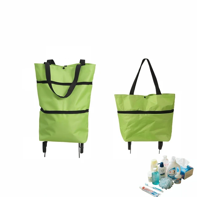 Main image of 2-in-1 Foldable Shopping Cart with Wheels,Waterproof & Sturdy Grocery Bag Hand Truck, Collapsible Portable Rolling Tote for Supermarket,Laundry,Travel,33 lbs Capacity,Waterproof Oxford Fabric