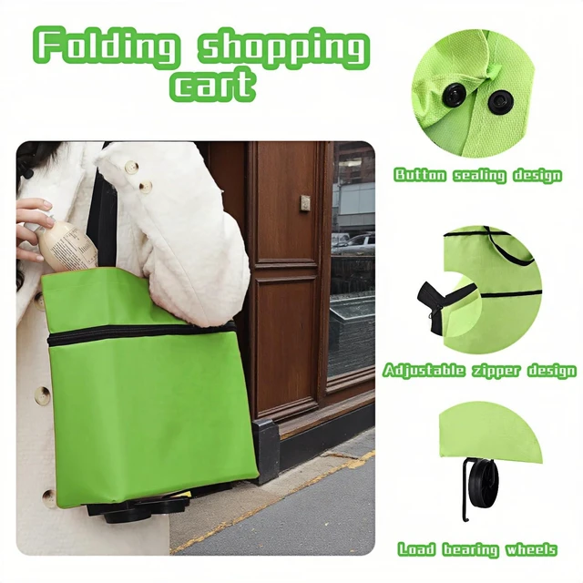Alt view image 3 of 7 - 2-in-1 Foldable Shopping Cart with Wheels,Waterproof & Sturdy Grocery Bag Hand Truck, Collapsible Portable Rolling Tote for Supermarket,Laundry,Travel,33 lbs Capacity,Waterproof Oxford Fabric