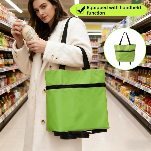 Alt view image 6 of 7 - 2-in-1 Foldable Shopping Cart with Wheels,Waterproof & Sturdy Grocery Bag Hand Truck, Collapsible Portable Rolling Tote for Supermarket,Laundry,Travel,33 lbs Capacity,Waterproof Oxford Fabric