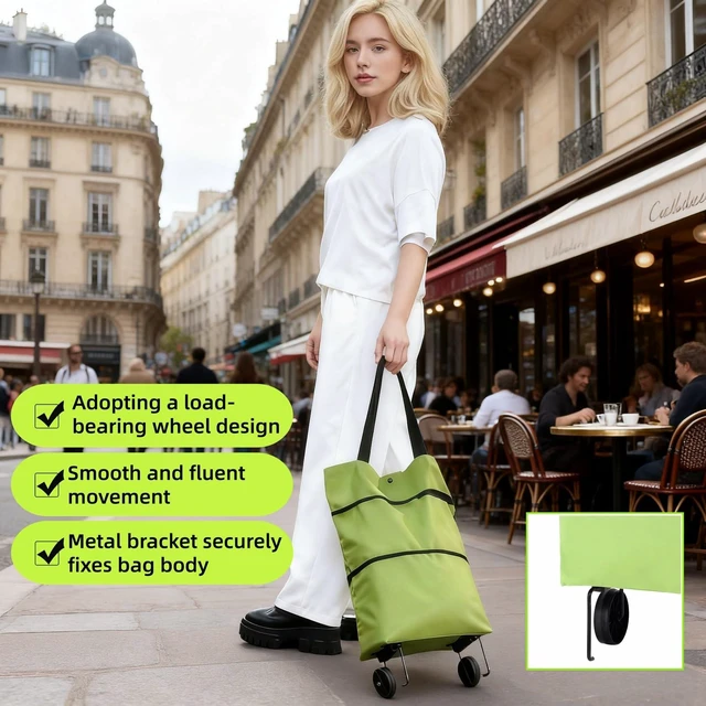 Alt view image 5 of 7 - 2-in-1 Foldable Shopping Cart with Wheels,Waterproof & Sturdy Grocery Bag Hand Truck, Collapsible Portable Rolling Tote for Supermarket,Laundry,Travel,33 lbs Capacity,Waterproof Oxford Fabric