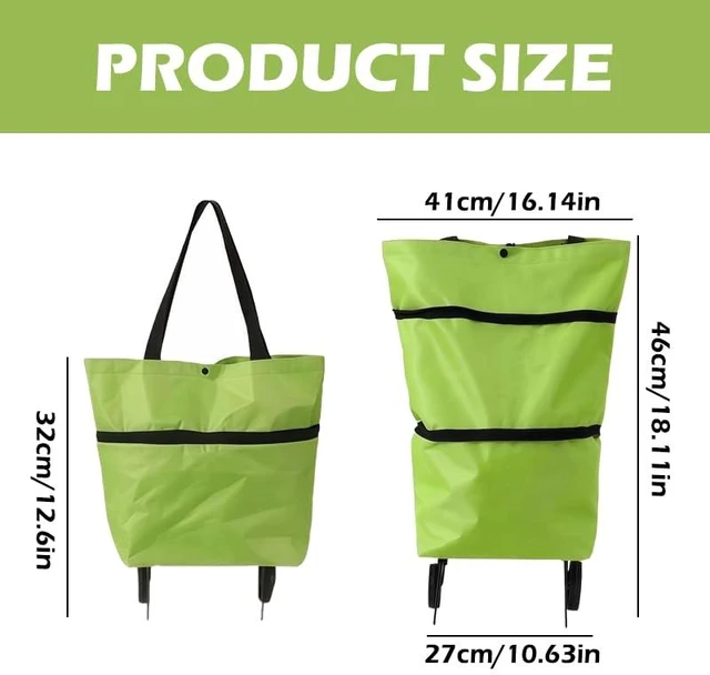 Alt view image 3 of 7 - 2 in 1 Shopping Cart with Wheels, Foldable Shoppings Bag Carts, Collapsible Rolling Tote Shoppings Bags for Supermarket and TravelGreen