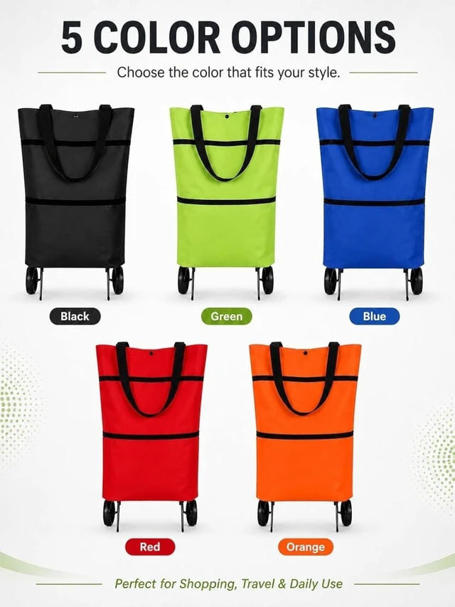 Alt view image 4 of 7 - Foldable Shopping Bag with Wheels, Foldable Shopping Trolley (F) | 2 in 1 Foldable Shopping Cart with Wheels,Trolley Bags for Shopping Cart, for Market, Shopping, Travel & Daily Use,Reusable