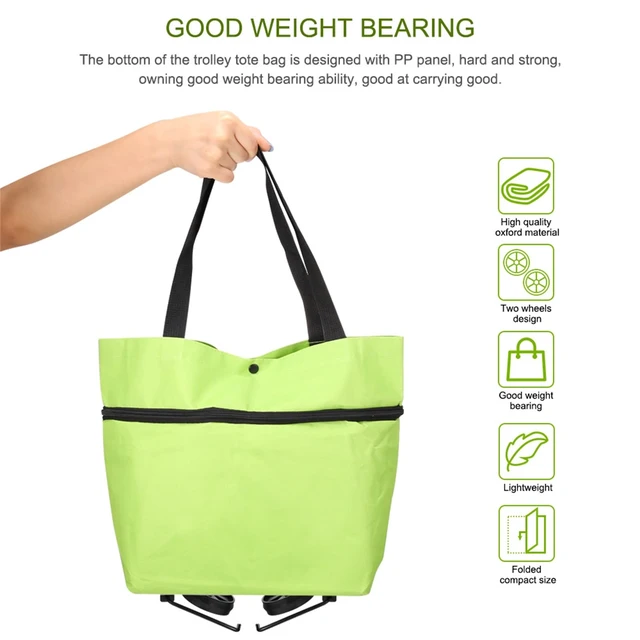 Alt view image 3 of 7 - 2 in 1 Foldable Shopping Cart, 2023 New Foldable Shoppings Bag Carts with Wheels, Portable Rolling Tote Shoppings Bags with Wheels, Waterproof Trolley Collapsible Grocery Shopping Tote Bag Cart