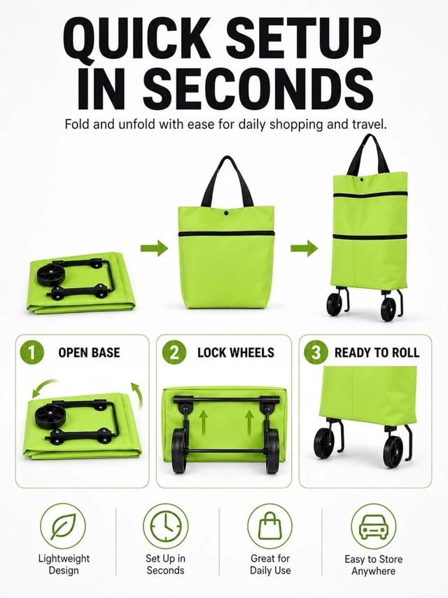 Alt view image 7 of 7 - Foldable Shopping Bag with Wheels, Foldable Shopping Trolley (F) | 2 in 1 Foldable Shopping Cart with Wheels,Trolley Bags for Shopping Cart, for Market, Shopping, Travel & Daily Use,Reusable