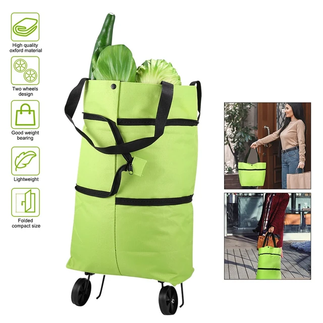 Alt view image 2 of 7 - 2 in 1 Foldable Shopping Cart, 2023 New Foldable Shoppings Bag Carts with Wheels, Portable Rolling Tote Shoppings Bags with Wheels, Waterproof Trolley Collapsible Grocery Shopping Tote Bag Cart