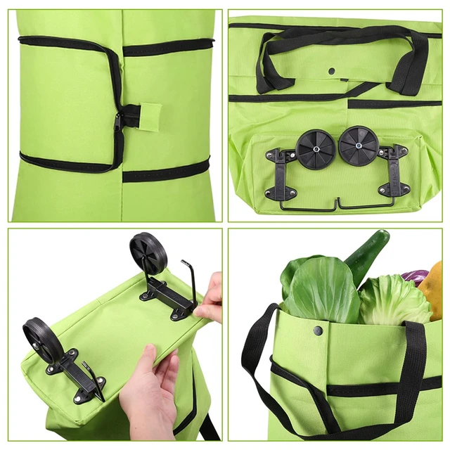 Alt view image 6 of 7 - 2 in 1 Foldable Shopping Cart, 2023 New Foldable Shoppings Bag Carts with Wheels, Portable Rolling Tote Shoppings Bags with Wheels, Waterproof Trolley Collapsible Grocery Shopping Tote Bag Cart