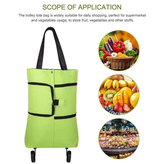 Alt view image 7 of 7 - 2 in 1 Foldable Shopping Cart, 2023 New Foldable Shoppings Bag Carts with Wheels, Portable Rolling Tote Shoppings Bags with Wheels, Waterproof Trolley Collapsible Grocery Shopping Tote Bag Cart