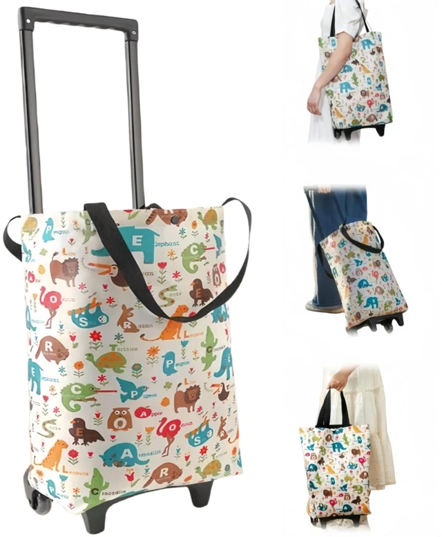 Main image of Portable Wheeled Shopping Trolley Bag, Lightweight Compact Foldable Reusable Grocery Tote for Daily Shopping & Outdoor Trips (Beige)