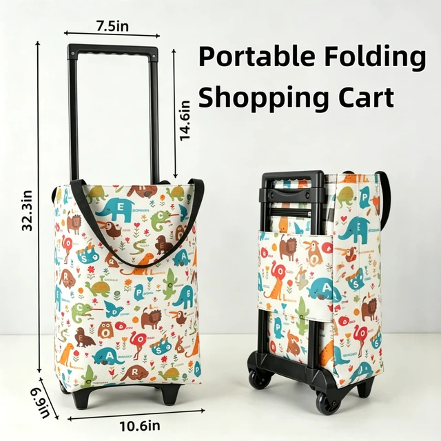 Alt view image 2 of 6 - Portable Wheeled Shopping Trolley Bag, Lightweight Compact Foldable Reusable Grocery Tote for Daily Shopping & Outdoor Trips (Beige)