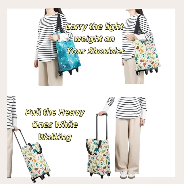 Alt view image 5 of 6 - Portable Wheeled Shopping Trolley Bag, Lightweight Compact Foldable Reusable Grocery Tote for Daily Shopping & Outdoor Trips (Beige)
