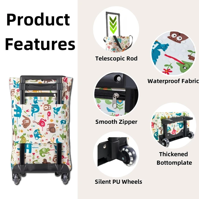 Alt view image 4 of 6 - Portable Wheeled Shopping Trolley Bag, Lightweight Compact Foldable Reusable Grocery Tote for Daily Shopping & Outdoor Trips (Beige)